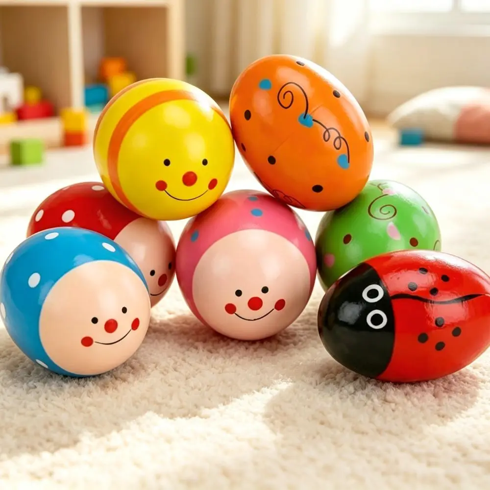 1/2pcs Wooden Sand Egg Shaker, Random Vivid Printed Maraca Egg, Mini Orff Percussion Instrument for Music Game Play YMY