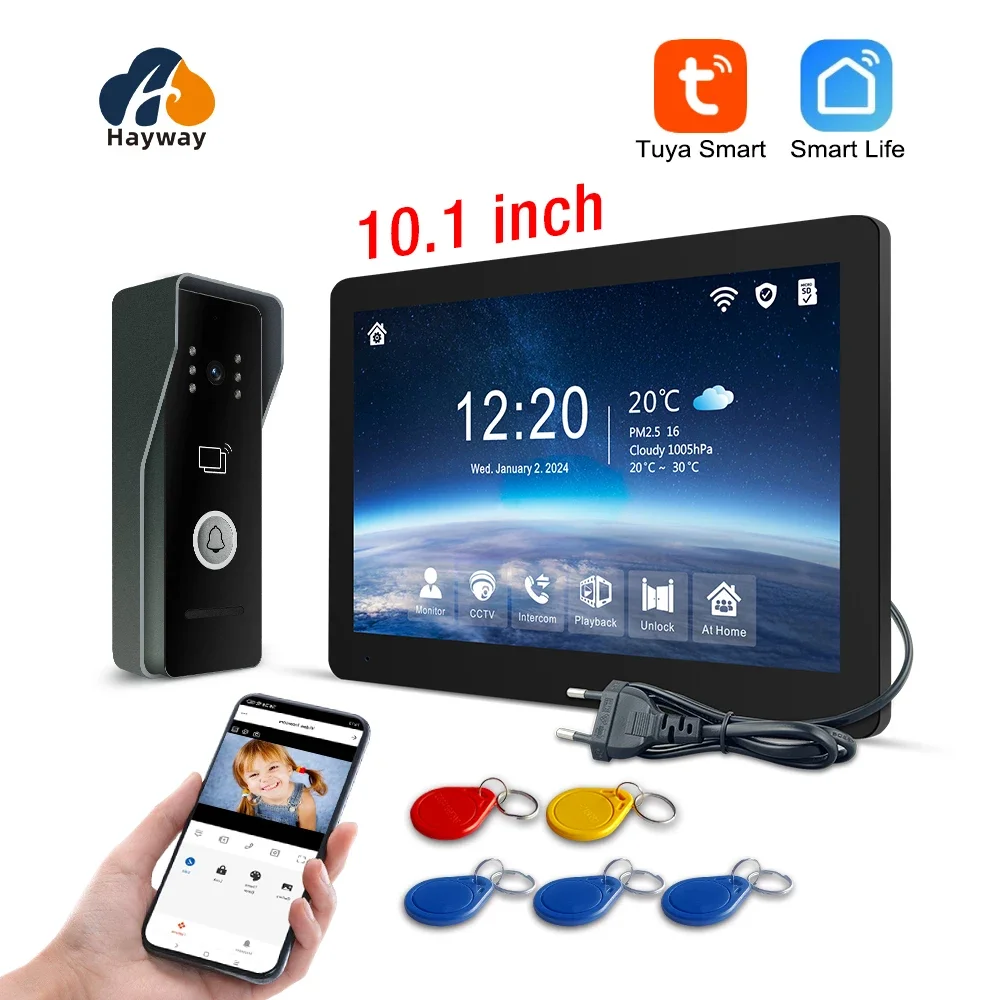 Hayway-Système d'interphone vidéo intelligent, Tuya WiFI, détection mobile, IPS Full Touch, Monito ID, contrôle d'accès, déverrouillage, 10 ", 1080P