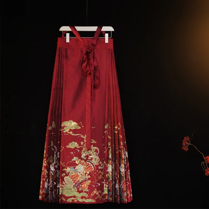 Element Original Hanfu Women Dress Ma Mian Skirt Hanfu MIng Dynasty Weaving Silver Gold Horse Face Skirt Daily Suit