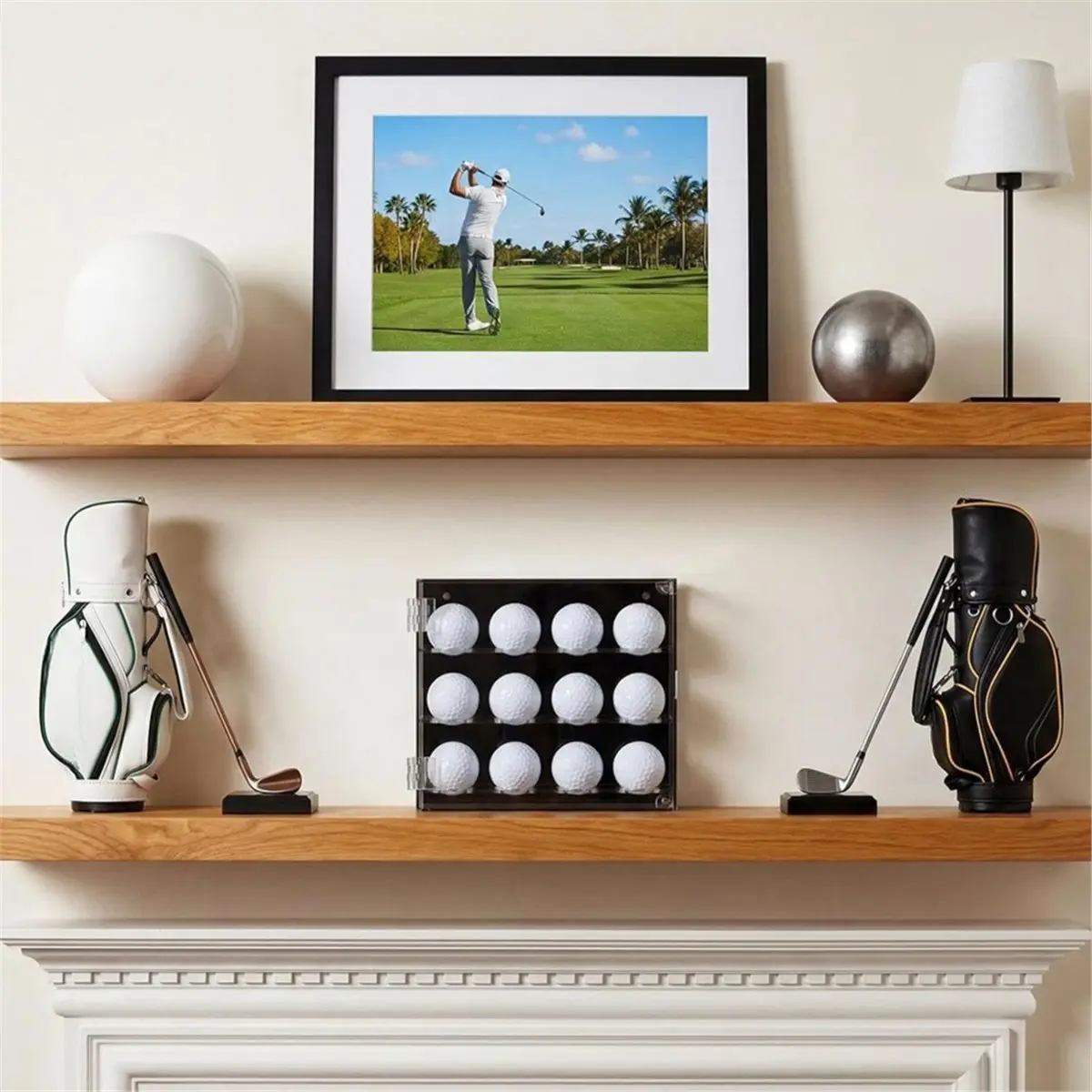 618 Mega Sale Acrylic Golf Ball Display Case Wall Mounted Golf Ball Holder 3 Layer Clear Display Box for 12 Balls