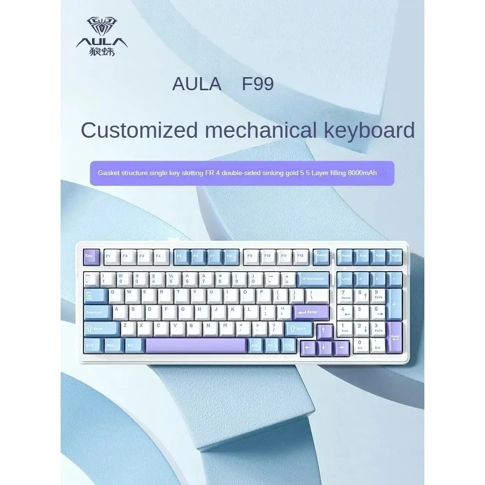 AULA F99Pro Custom Mechanical Wireless Tri-mode Bluetooth Keyboard Gasket Structure Full Key Hot-swappable Gaming Ergonomic RGB