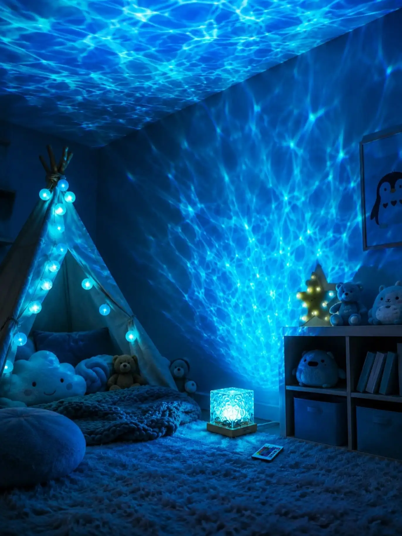 LED Water Wave Projection Night Light With 16 Remote RGB Colors, Casting Soft Ocean Wave Glow For Cozy Bedside Ambiance. Minimalist Crystal Lamp, A Thoughtful Gift For Anniversaries, Weddings And Romantic Occasions