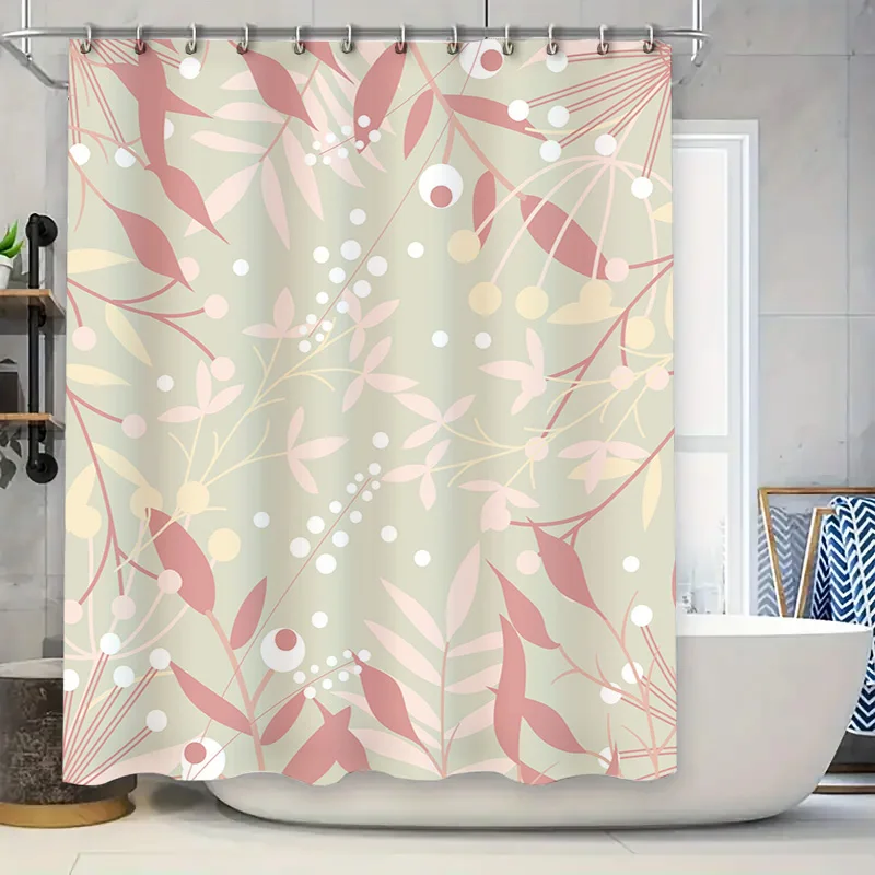 

Роскошная занавеска для душа с элегантным цветочным принтом для декора ванной комнаты, водонепроницаемая ткань с крючками (нейтральный розовый)
