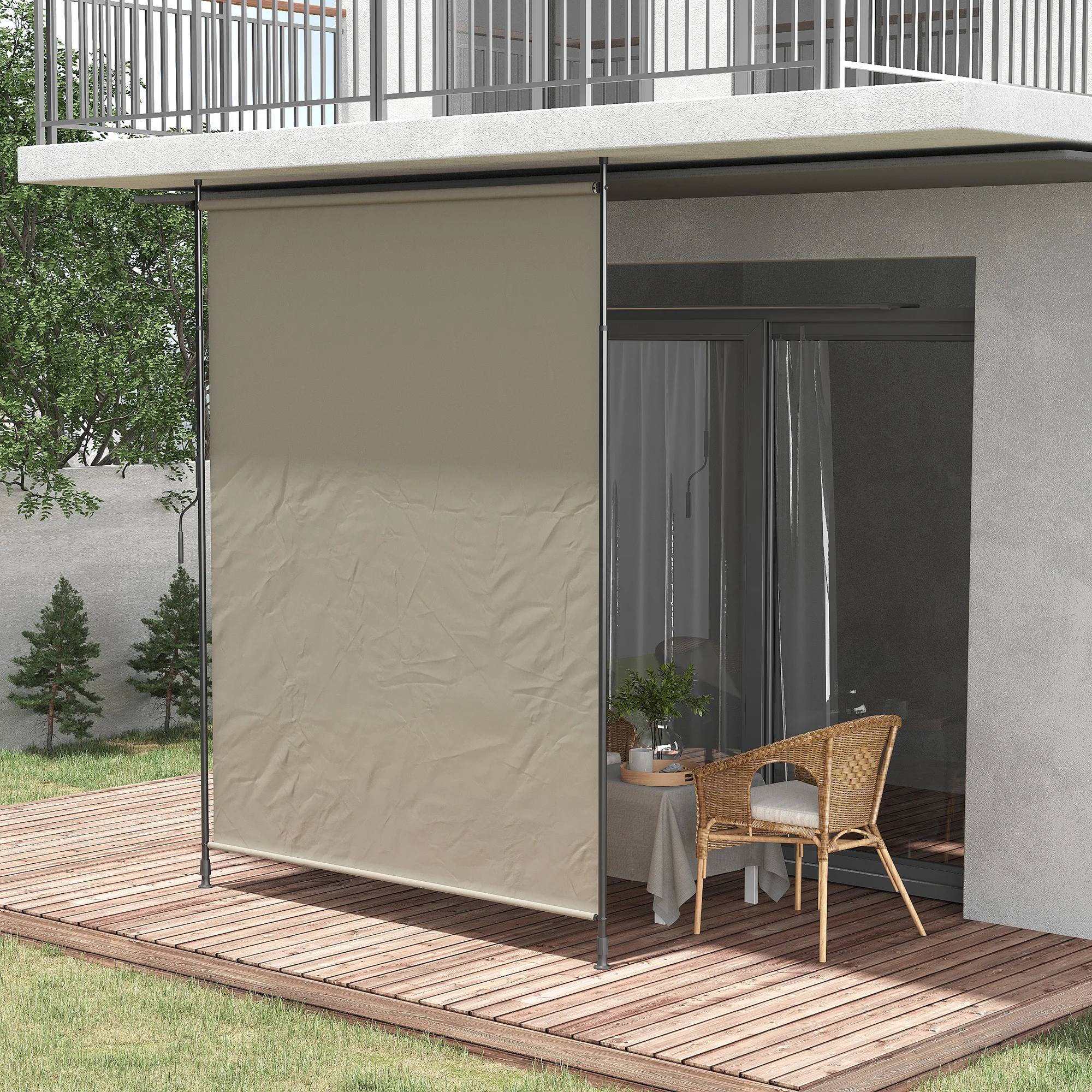 Outsunny Toldo Vertical Enrollable Outsunny Aluminio, Poliéster Gris 200x305 cm