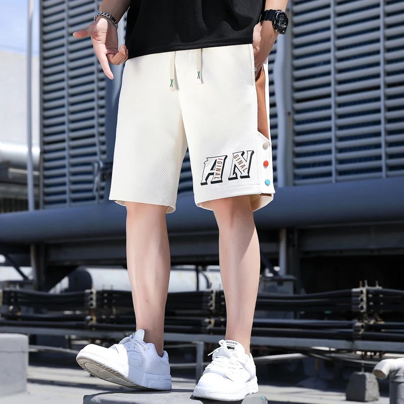 Men's Short Casual Sports Pants Breathable Thin Style Summer Fashion Urban Wear Loose Fit Five-Quarter Length Polyester Fiber