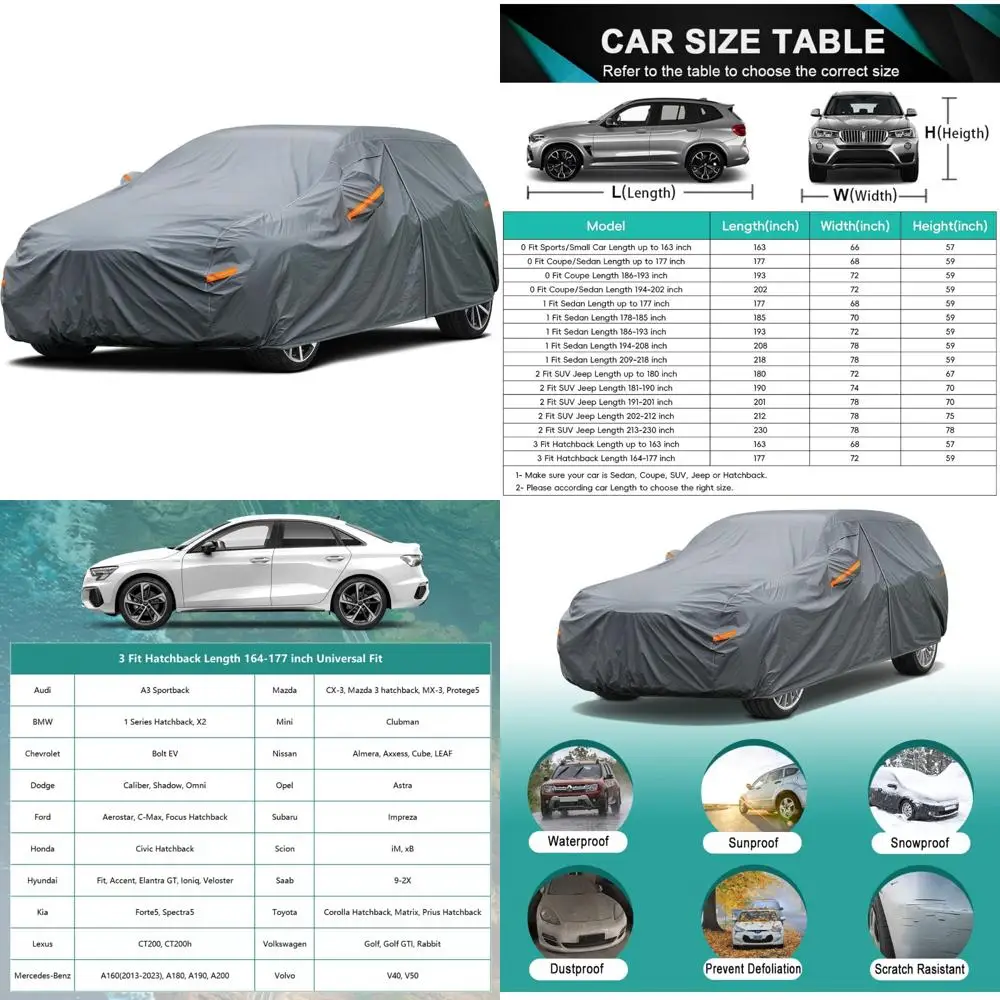 

16-слойный водонепроницаемый автомобильный чехол — универсальная посадка, защита от атмосферных воздействий для компактных транспортных средств, подходит для различных моделей
