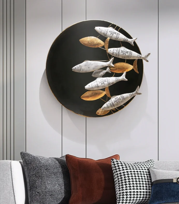 

Mediterranean Iron Fish Circular Wall Decoration Pendant Children's Room Wall Hanging Crafts Hotel Club Wall Mural Adornments