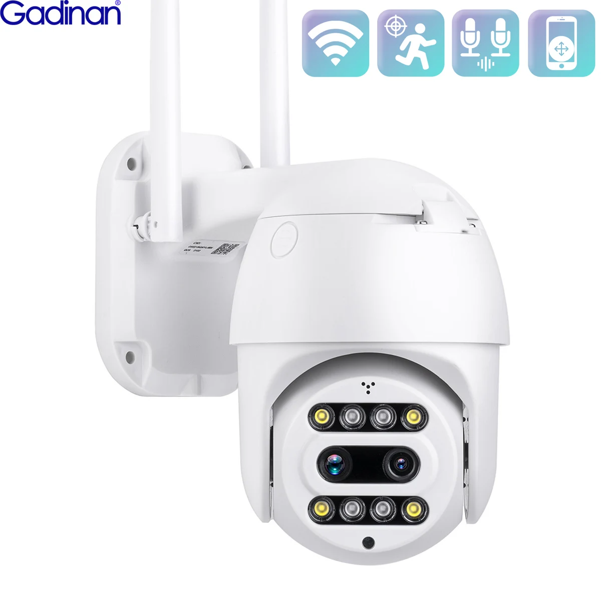 Gadinan Mini WIFI 10x Digital Zoom Security Camera Two-Way Audio Color Night Vision PTZ Camera AI Automatic Tracking Sound light