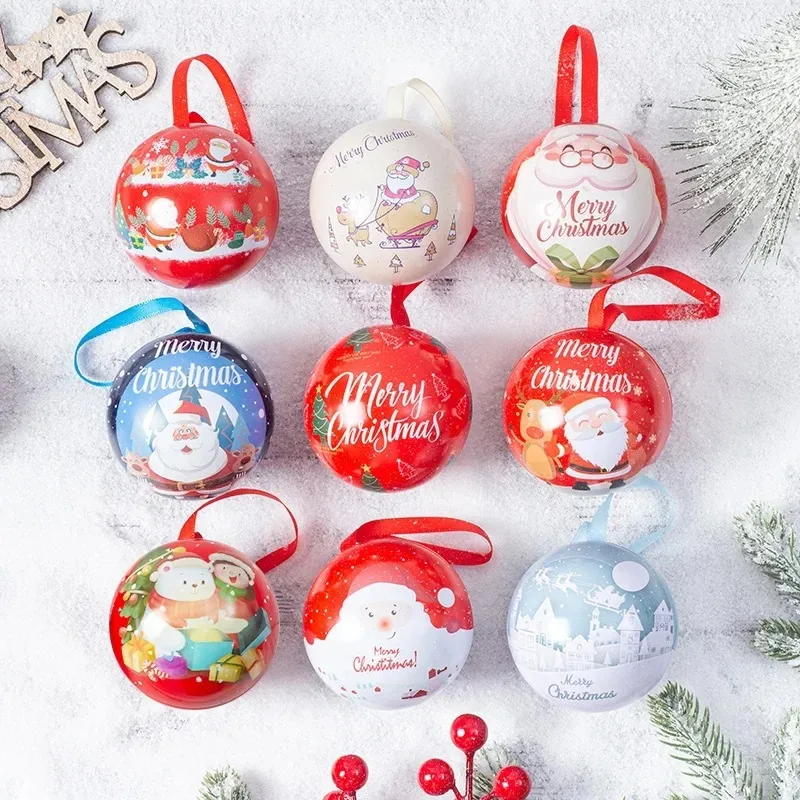 Christmas Ball Candy Box Christmas Tree Pendant Tinplate Children Spherical Gift Iron Box New Year Decoration Xmas