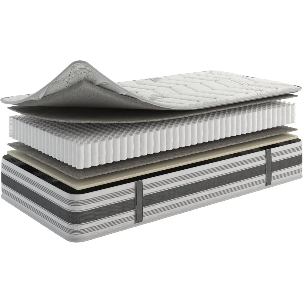 

12" Twin Size Hybrid Mattress, Meditation Antistatic Quilted Cover Firm Support - Individually Pocketed Coils Fiberglass Free