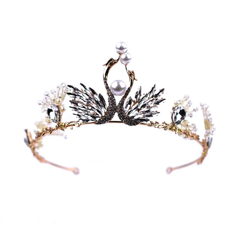 2024 Charm Double Swan Baroque Crown Taira Pearl Bridal Hair Accessories Princess Wedding Headdress NA