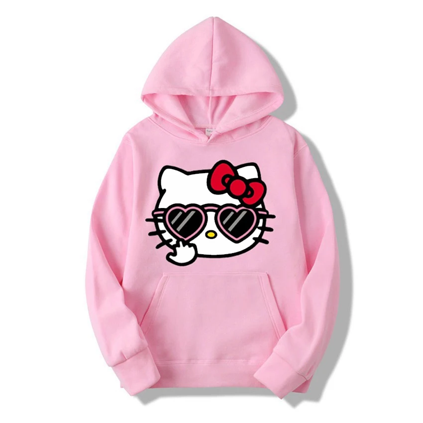 2024 Fashion Kawaii Sanrio Hello Kitty Animation Hoodie Women Solid Color Y2K Aesthetic Top Spring Autumn Casual Jacket Sweater