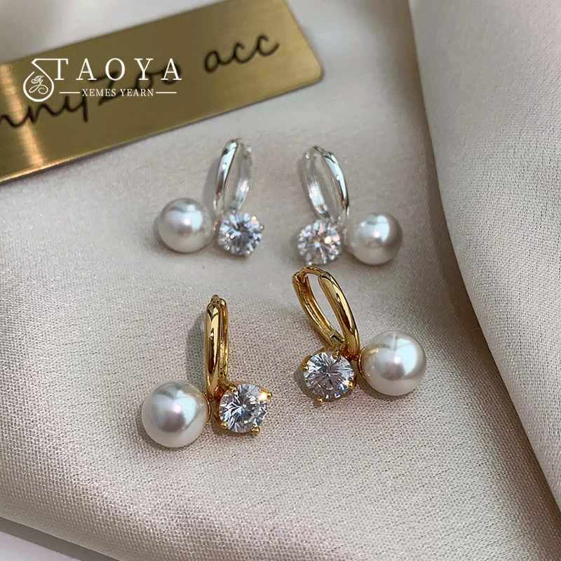 Pearl Zircon Earrings for Women Gold Silver Color Ear Cuff Dangle Hoop Earrings Copper Alloy Dainty Bridal Jewelry Gift for Her