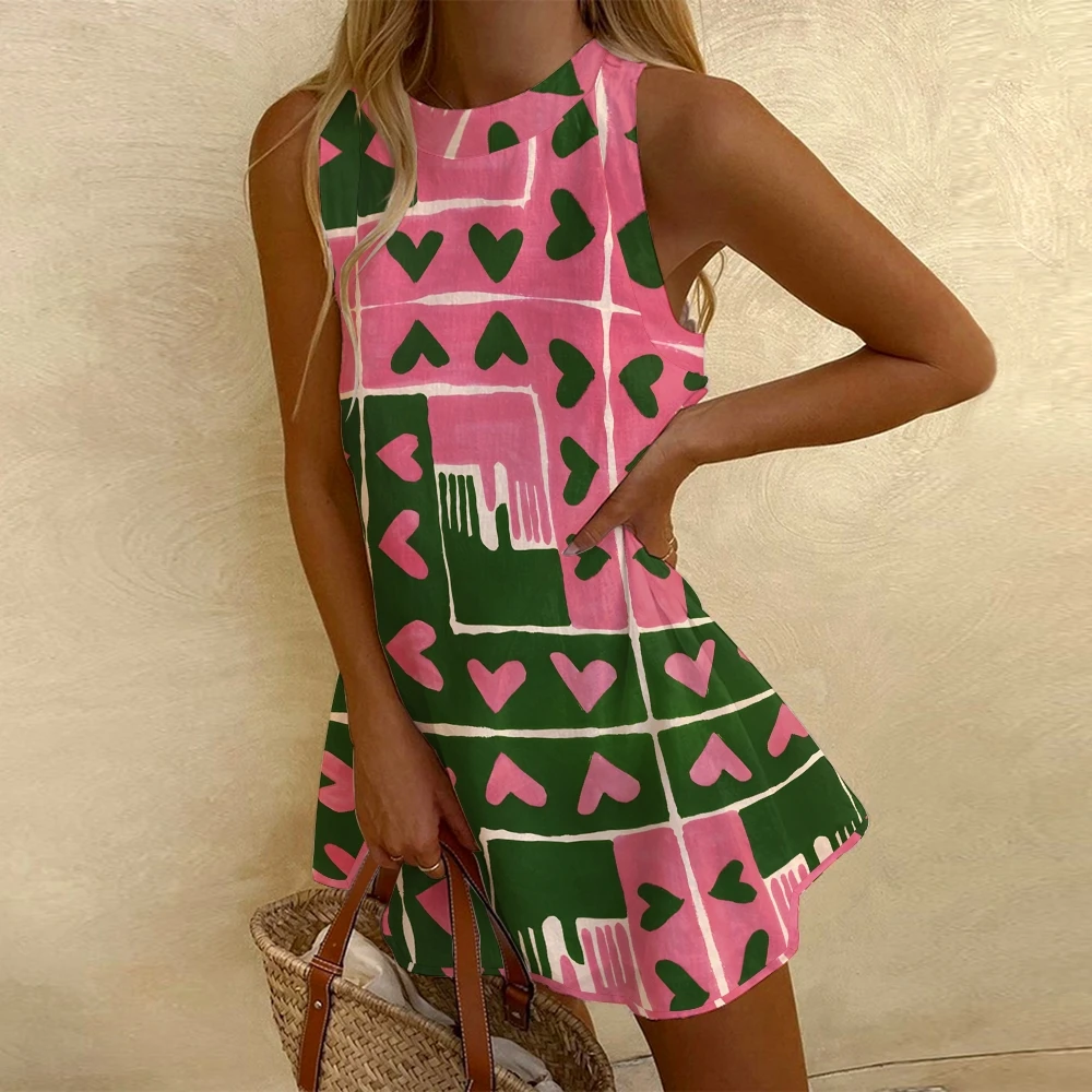 

Cartoon Love Print Dress Y2k Fashion Girl Style Color Scheme New Fashion Dating Clothing Sleeveless Casual Vacation Dress