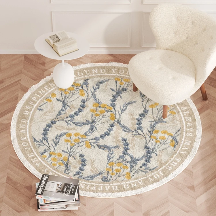 American Retro Carpets for Living Room Light Luxury Bedroom Decor Round Rugs Fluffy Soft Lounge Rug Home Oil Painting Floor Mat