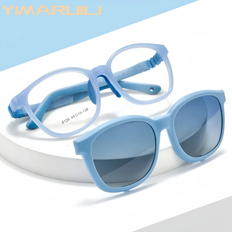 

YIMARUILI New Super Light Comfortable Kids Eyeglasses Frame Fashion Oval Sports UV Protection Clip Boys and Girls Glasses 8126ET