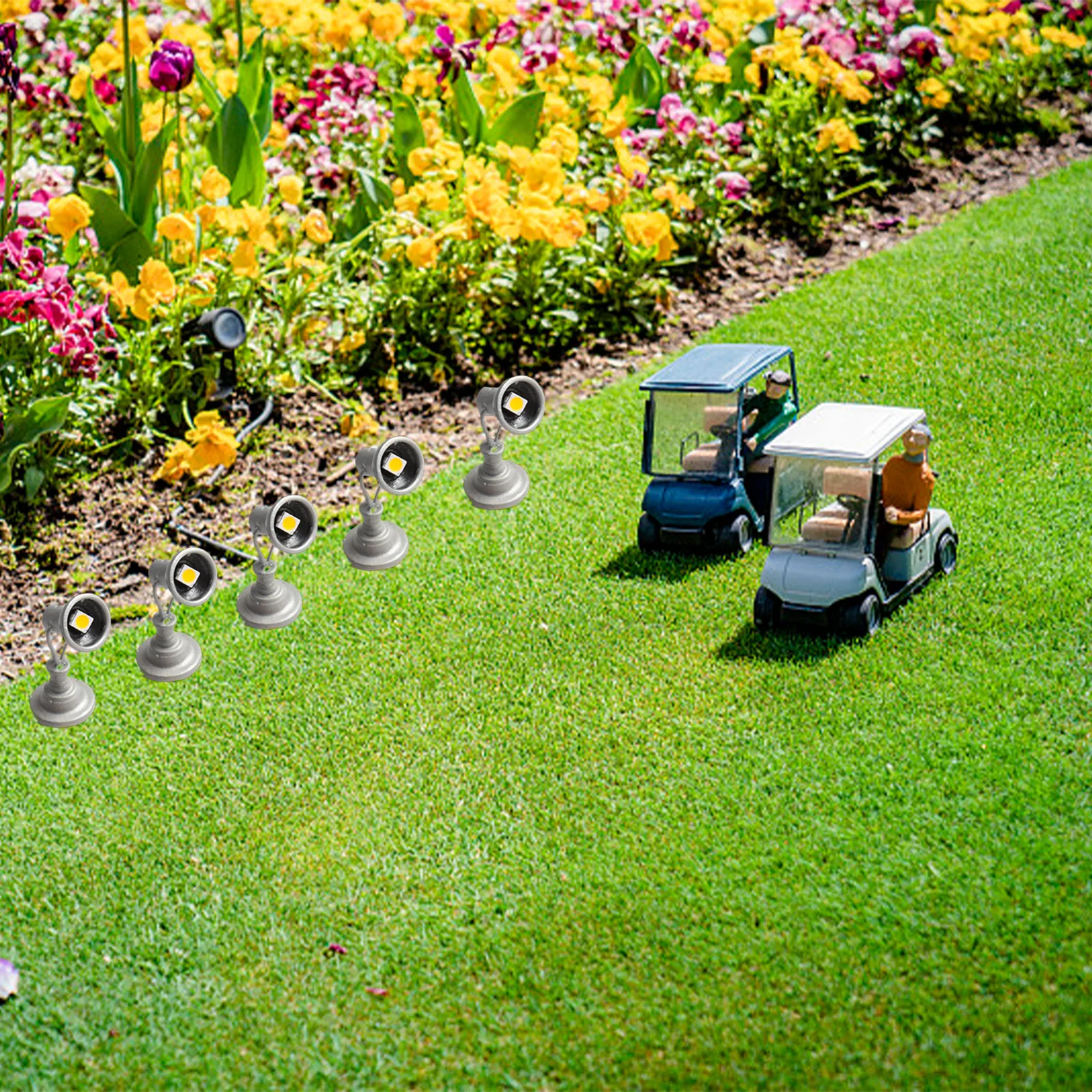 HO Scale 1:87 Model Railway Lamp Posts With Warm White LEDs, Flood Spotlight Set Model Spotlight Garden Yard Decorative Lights