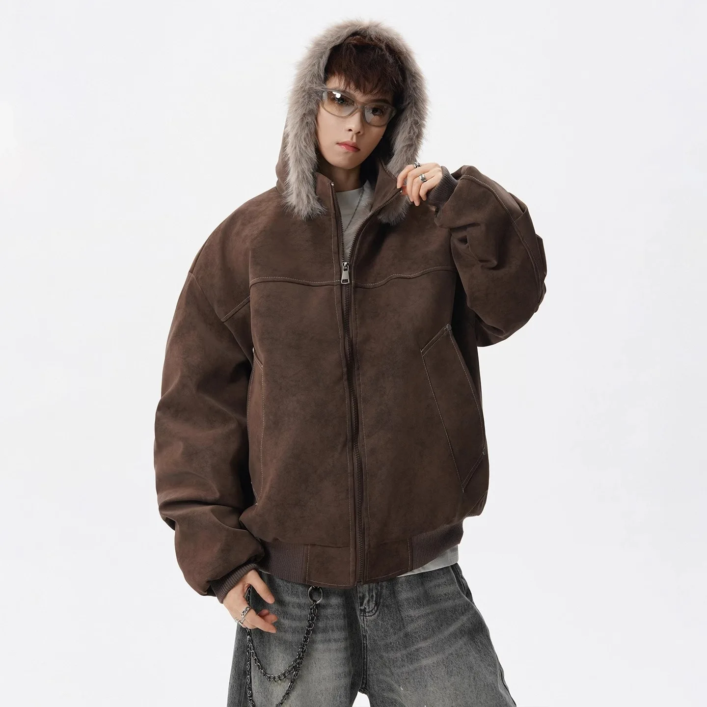 American Style High Street Fashion Men Grey Brown Casual Trendy Simple Basic Daily Long Sleeve Thicken Parkas Male Coats Tops