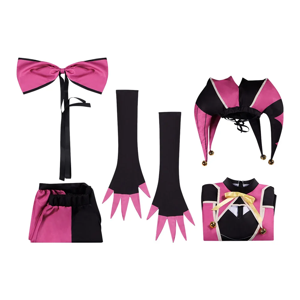 Fantastic Circus Dark‑Angel Pink‑Black Jester Clown Cosplay Costume, Outfit for Halloween Party & Comic‑Con Convention view 6