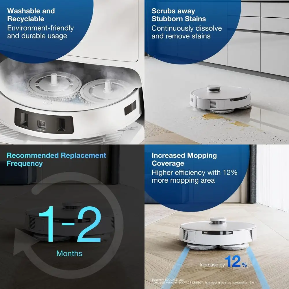 

Gray Reusable Mopping Pads, 4 Pack, Compatible with DEEBOT X1 Omni Series