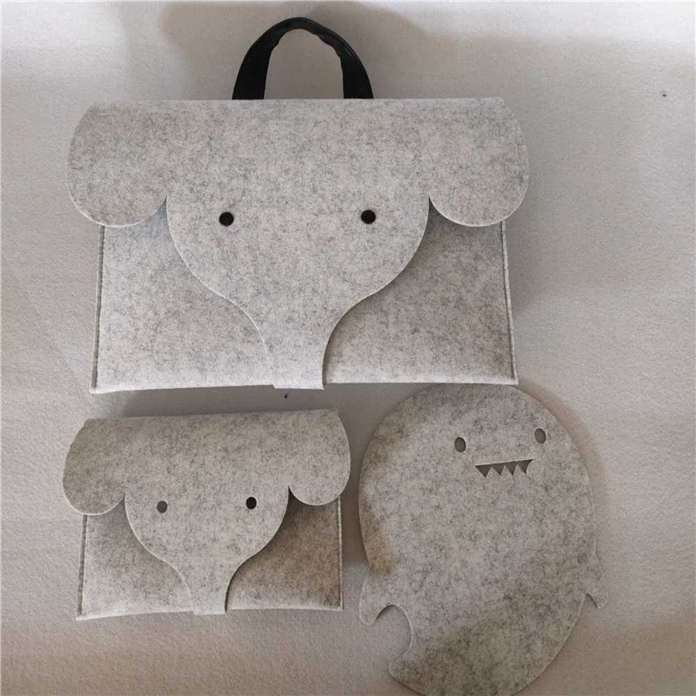 Cute Elephant Laptop Tote Bag Silhouette Felt Lightweight Notebook Handbag School Multi Purpose Document Tablet Storage Cases