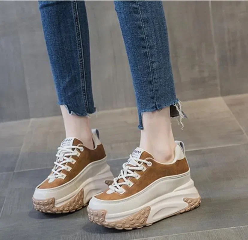 Hot quality 7cm Genuine Leather Platform Wedge Women Spring Well-fitting Autumn New Chunky Sneakers Shoes Breathable Comfortable