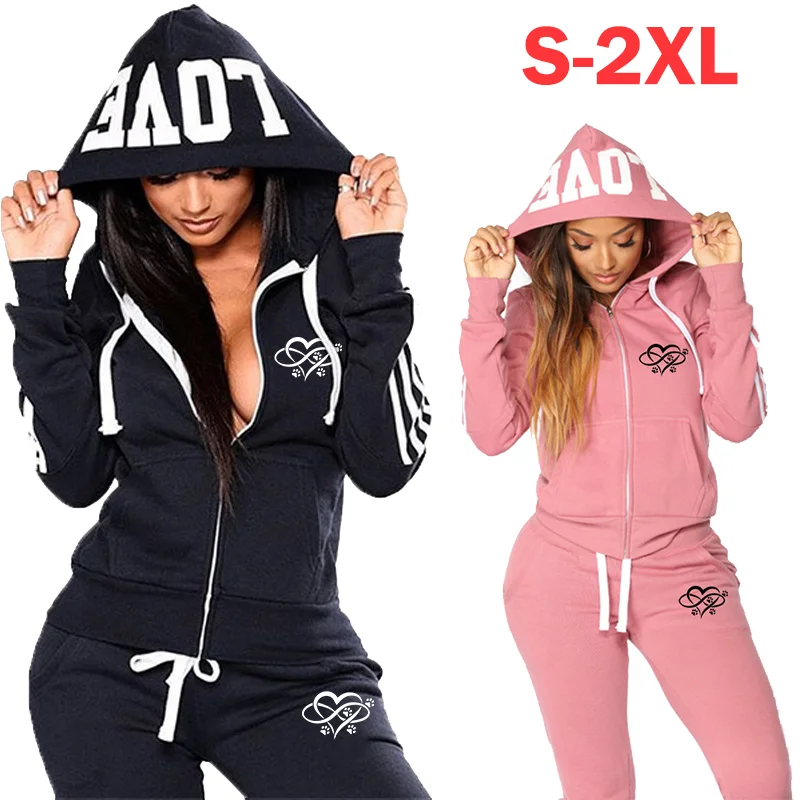 Mode Hartprint Dames Trainingspakken Sportkleding Joggingpakken Trainingspak met capuchon Set Kleding Hoodies + Joggingbroek Zweetpakken