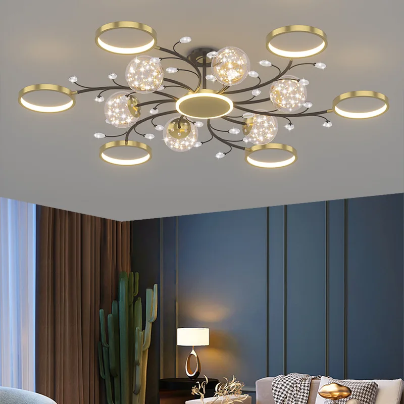 

Ring Star Chandelier Nordic Living Room Chandelier Light Luxury Modern Minimalist Atmosphere Master Bedroom Lamp Ceiling Lamp