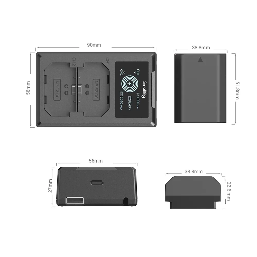 Imagem -03 - Bateria e Carregador para Câmera Smallrig Banco de Potência de Alta Capacidade para Sony A6600 a9 ii a7 Iii A7r Iii a1 A6700 Np-fz100 2040 Mah