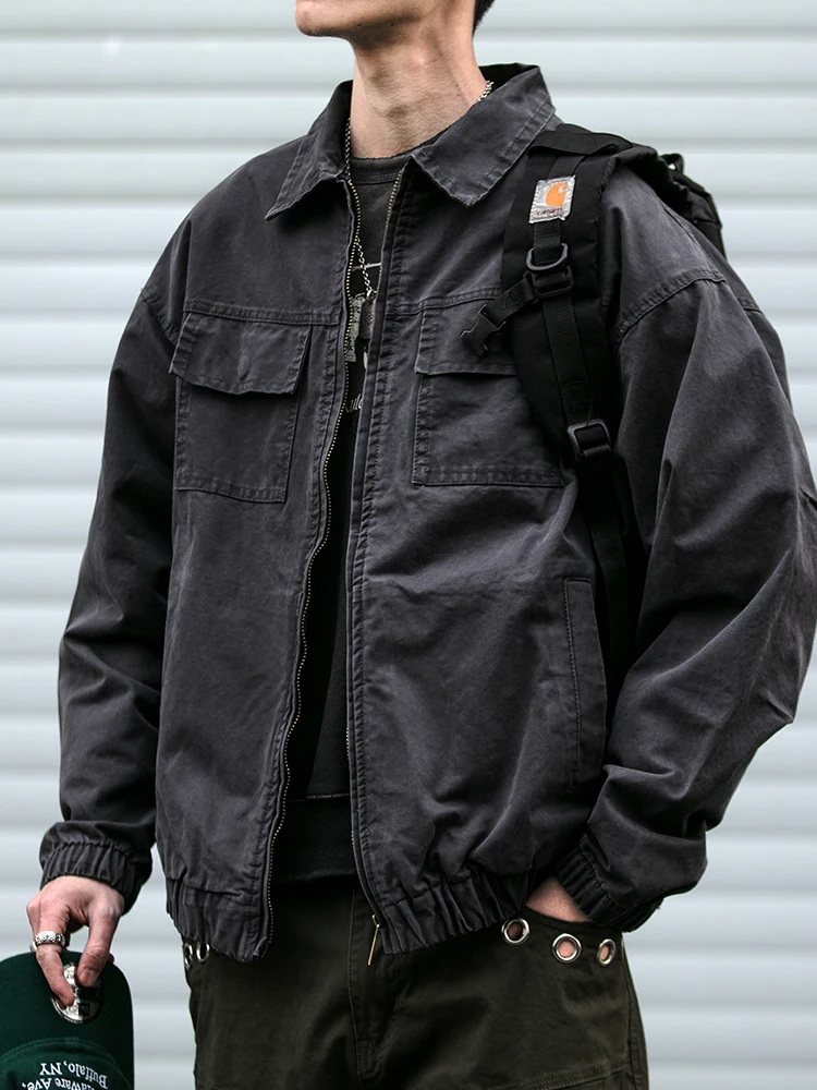 

Ретро-куртка в американском стиле с воротником Харрингтон, мужская, весенне-осенняя, повседневная, свободного кроя, с множеством карманов, короткое пальто