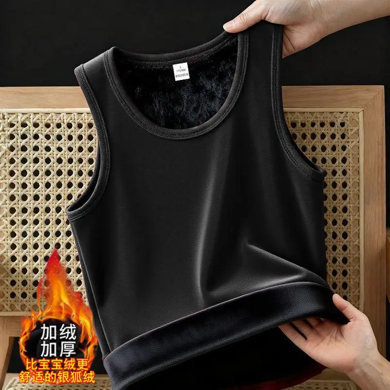 Warmth-Thickened Men's Vest Winter Slim Fit Warm Velvet Solid Windproof Thermo Lingerie Tshirts Plus Size Winter Daily Wear Tops