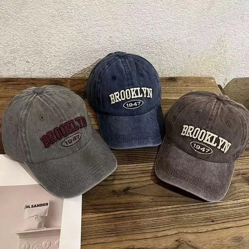 Topi Baseball Bordir Katun Brooklyn Baru, Topi Pria dan Wanita Versi Korea, Topi Kepribadian Hip-Hop