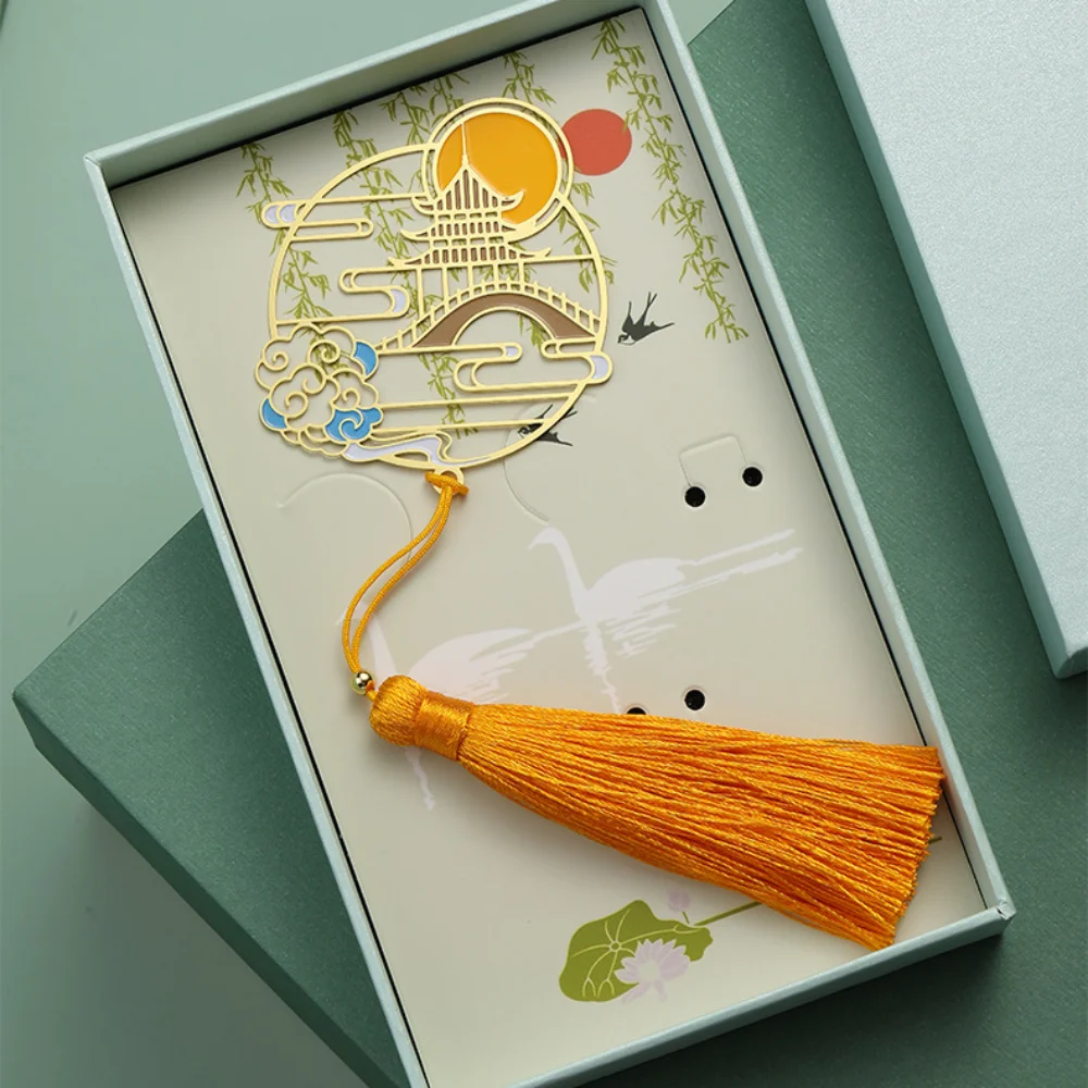 Alloy Chinese Style Bookmarks Classical Chinese Style Moon Rabbit Book Clip with Tassel Exquisite Book Page Marker Stationery