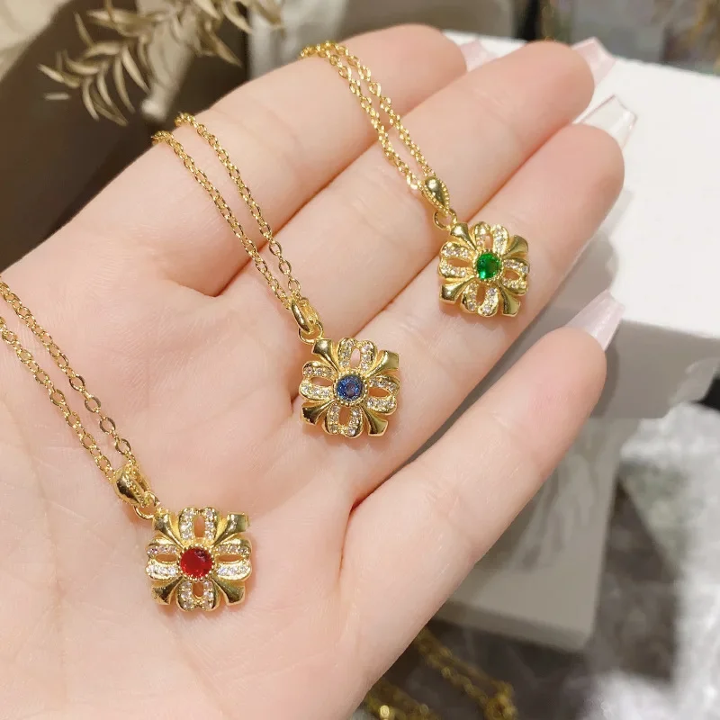 

MDLLight luxury flow.r iris imitation sapphire necklace gold-plated small hundred fashion temperament green acanthus pendant