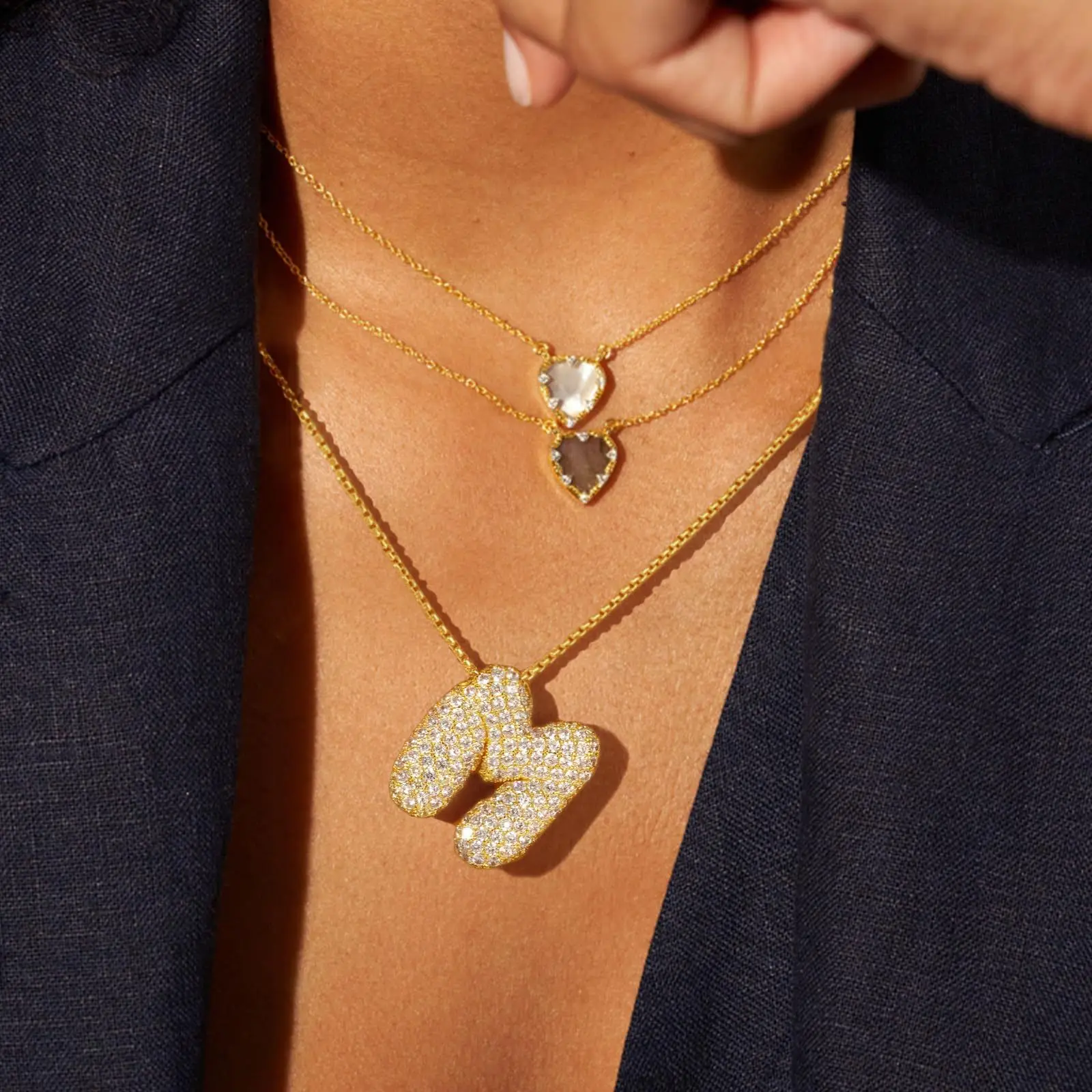 Balloon Bubble Letter Initial Necklace Box Chain Gold Plated Sparkly CZ Zircon A-Z Pendant Neckalces Jewelry Gift for Women