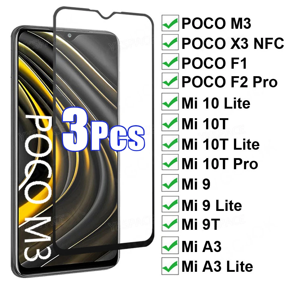 3Pcs 9H Tempered Glass For Xiaomi Mi 9T 10T 11T 12T 13 13T POCO X2 X3 X4 NFC C3 C40 F3 F4 GT Pro Lite 14 Screen Protector