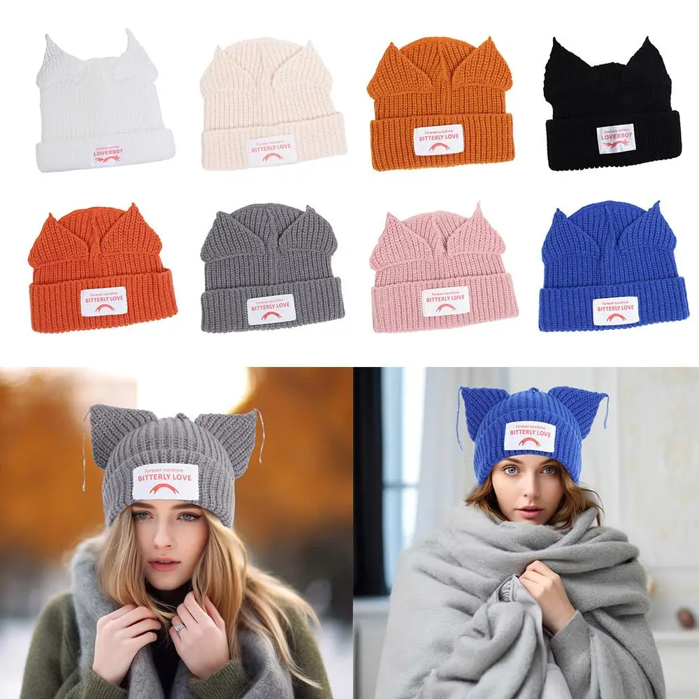Gorro de punto con orejas de gato de doble capa, diseño de nicho, estilo hip-hop, suave, unisex, para el frío