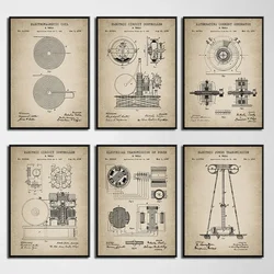 Tesla Electrical Patent Vintage Posters Prints Canvas Painting Wall Art Picture for Office Home Decor Electrical Engineer Gift