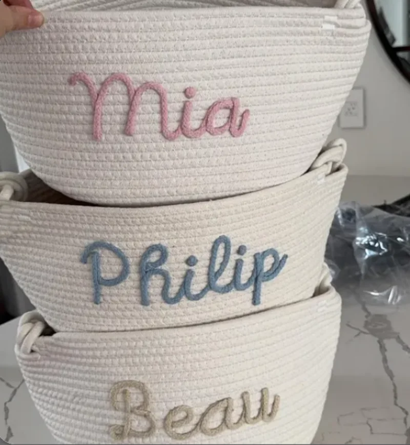 Cestino fatto a mano personalizzato Regalo per bambini Regalo per baby shower Cestino in corda di cotone Balletto per bambini Cestino giocattolo Nome Monogramma neonato Nome del bambino