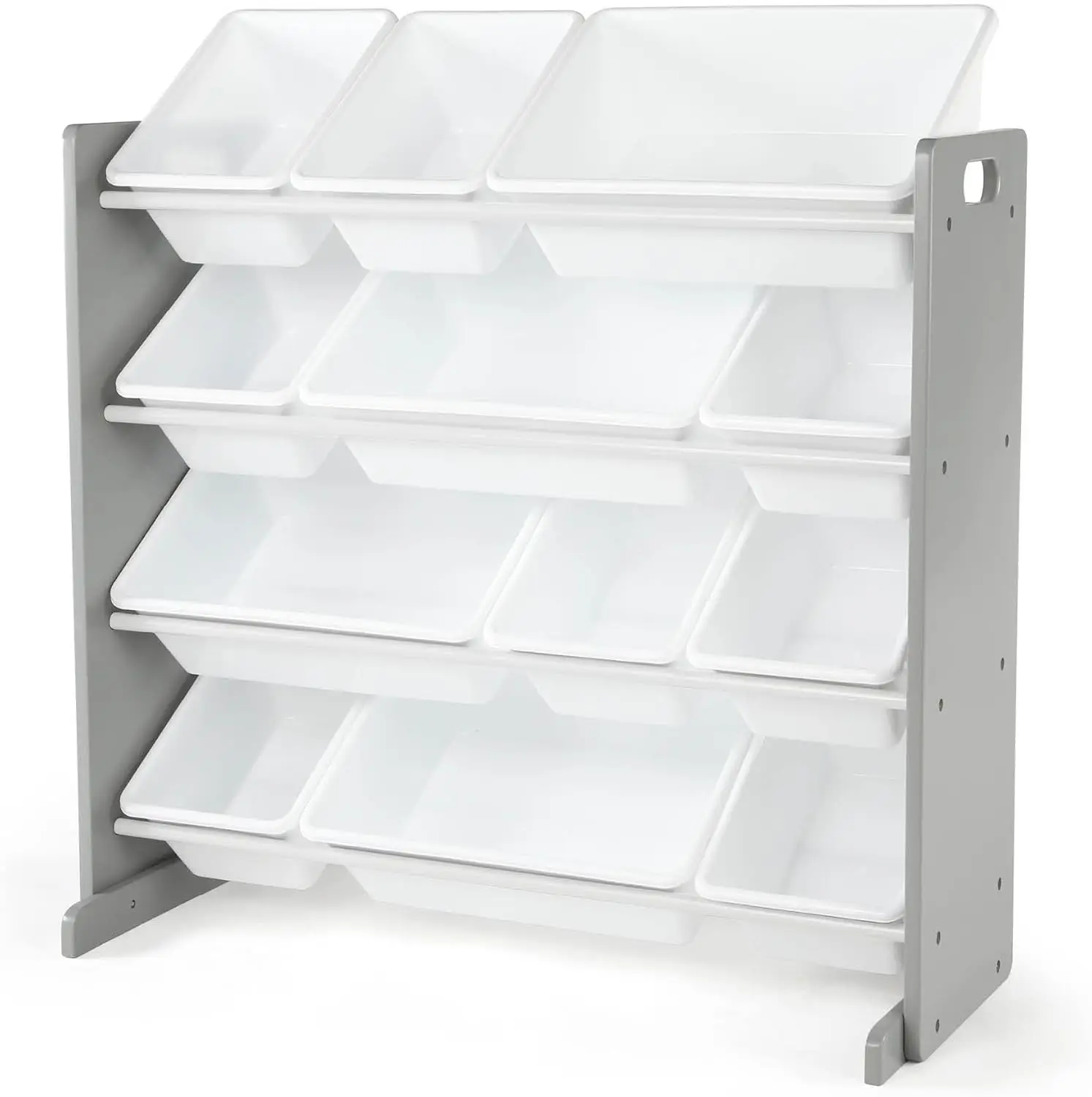 

Kids Toy Storage Organizer with 12 Removable Plastic Bins, Grey/White – Ideal for Playroom and Bedroom Organization