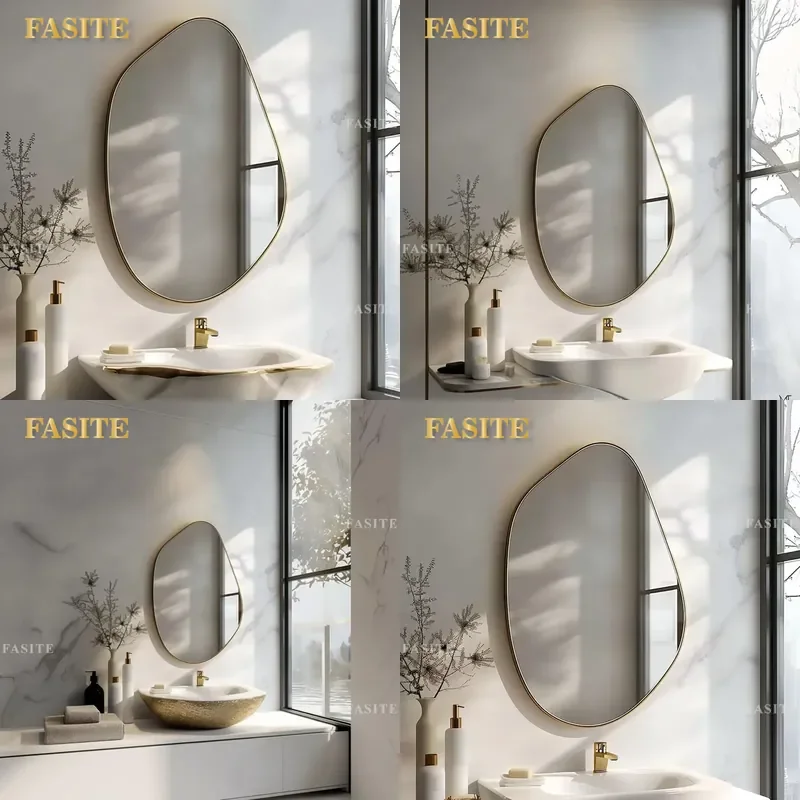 For French Retro Brass Bathroom Mirror Cloud Shaped Irregular Wall Mounted Vanity Mirror Decorative Home Decor