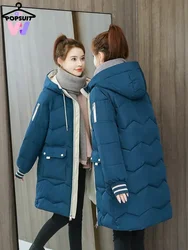 Parka larga informal de algodón con cuello alto para mujer, chaquetas con capucha, puños de cierre, abrigos de viaje a prueba de viento, novedad de invierno