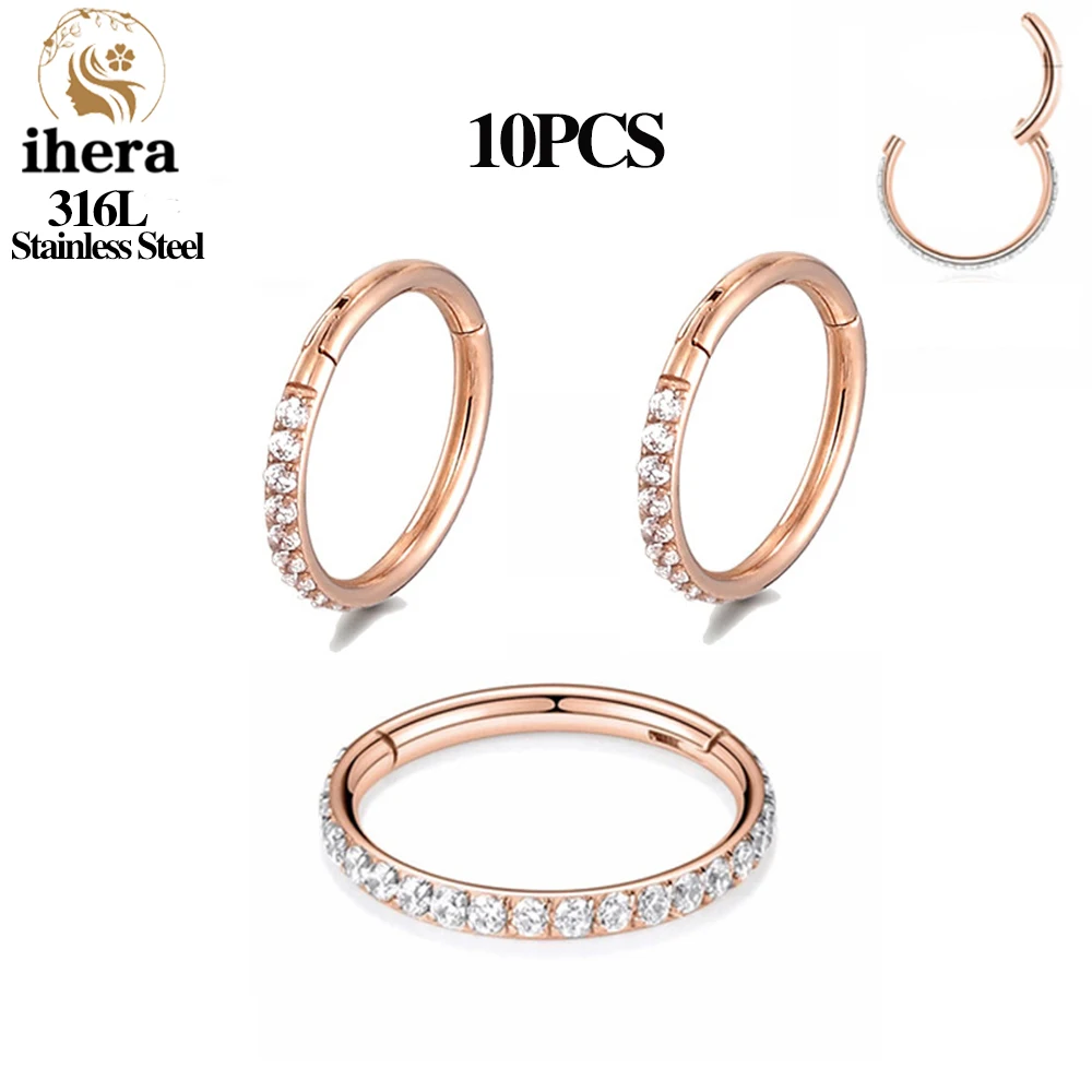 ihera 1/10/50PCS Edelstahl Zirkon Klapp Segment Nase Septum Clicker Ring Runde Ohrringe Hoops Ohr Tragus helix Piercing Schmuck 5