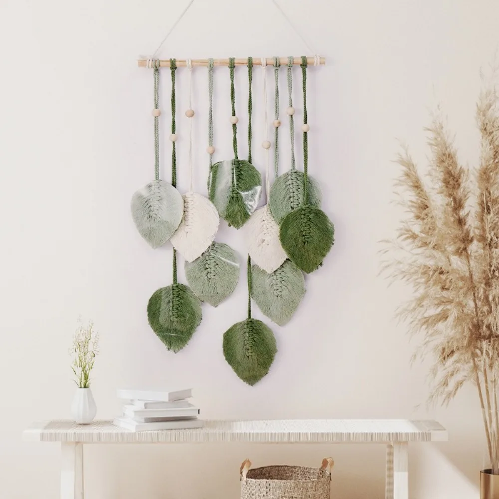 Handmade Woven Leaf Macrame Cotton Rope Bohemian Macrame Hanging Ornament Home Room Wedding Decor Wall Tapestry