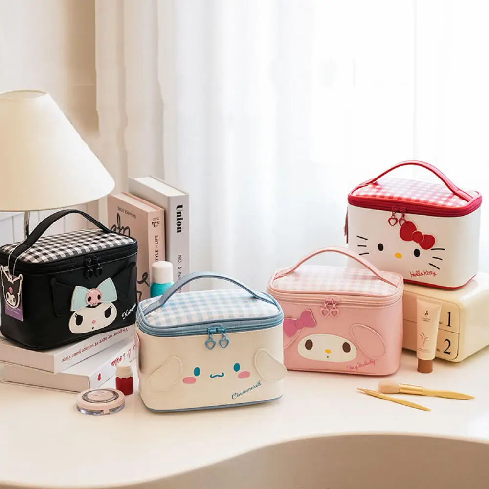 Bolsa de cosméticos Sanrio, bonita Cinnamoroll Hello Kitty Kuromi, bolsas de almacenamiento de viaje portátiles de gran capacidad, bolsa de cosméticos de mano