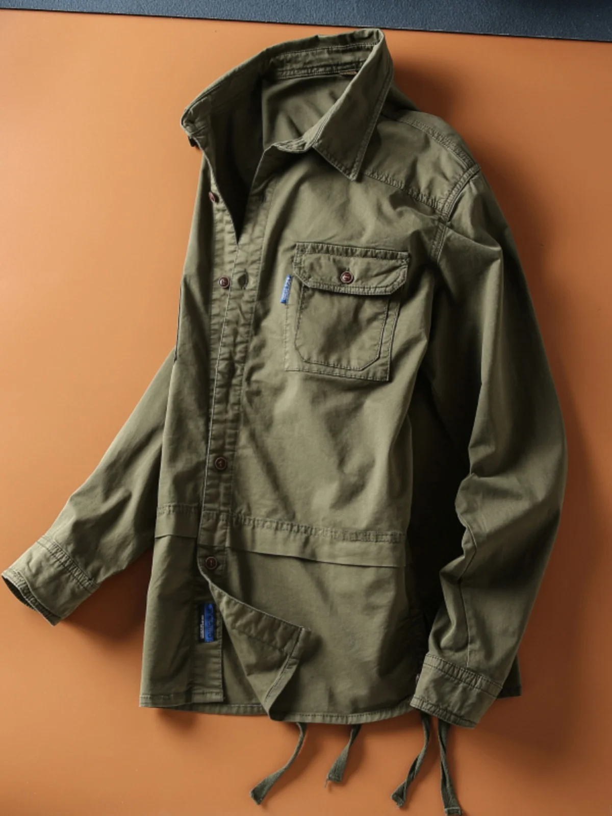 

Retro Heavyweight Waed Men's Long Sve Outdoor Casual Multi-ket Workwear irt Trendy American Sle Stand Fit