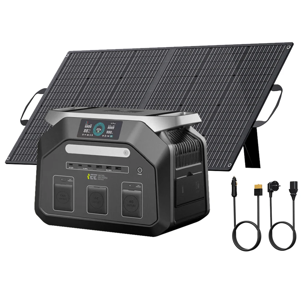 IEE P1800 1800W 1024Wh Tragbare Powerstation Ausgangsleistung 3600W Spitzenleistung EU-Stecker 220V AC-Steckdose + 100W Solarpanel
