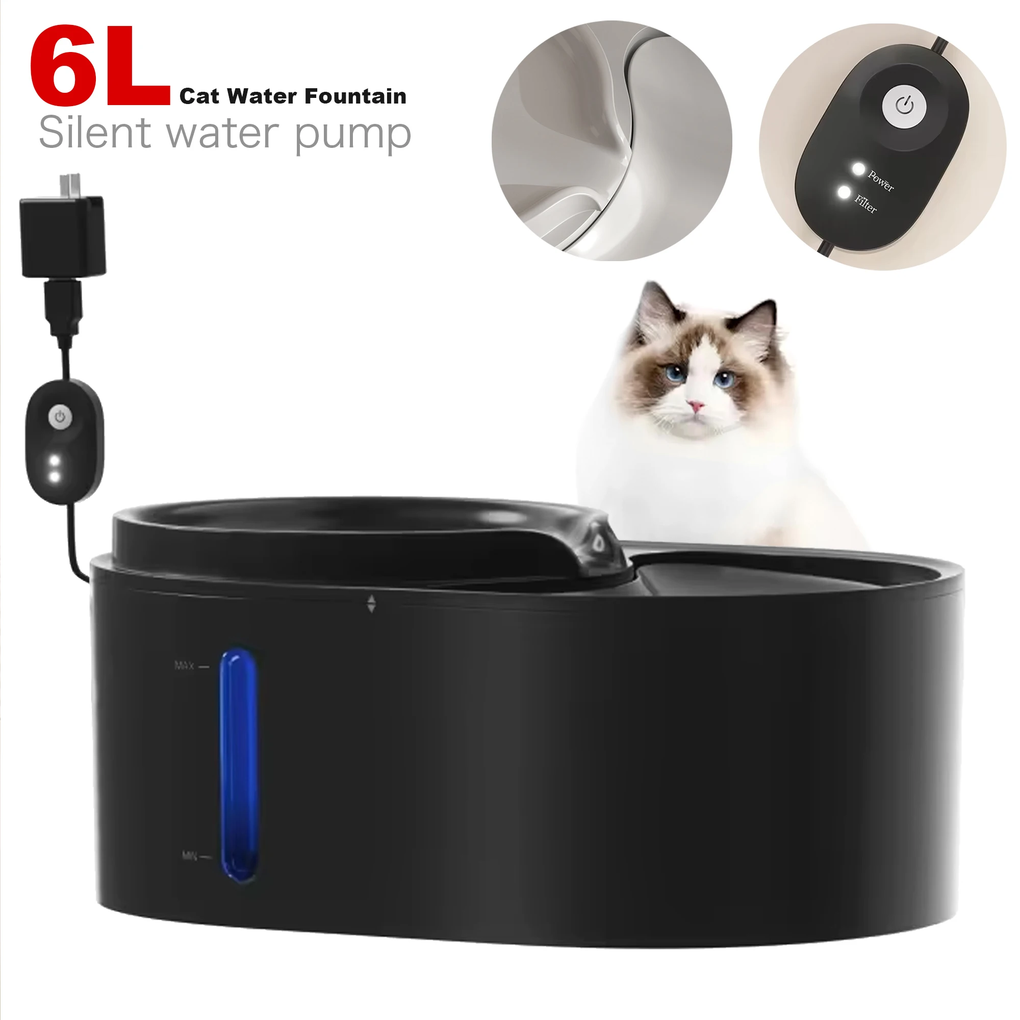 

6L Smart Cat Water Fountain Pet Drinker for Dual-Cats Dog Silent Water Pump Auto Feeder Fountain Filters Pet Kitten Accessories