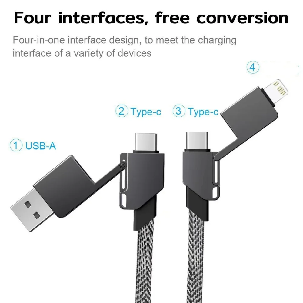 4 in 1 Multi Fast Charging Cable TYPE-C 60W/IOS 27W Quick Data Cable Line Magnetic Attraction Keychain PD for iPhone Mobile Phon