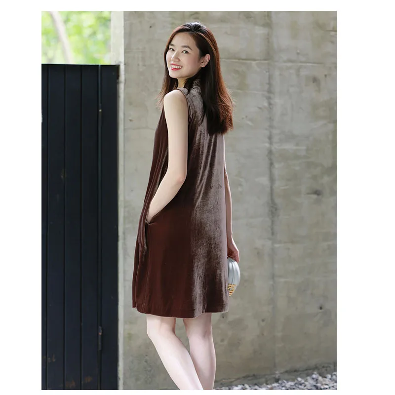 Silk Velvet Sleeveless Dress Spring Summer Ladies Cool Breathable Comfortable Knee-length Skirt Outdoor Casual Jogging Exercise